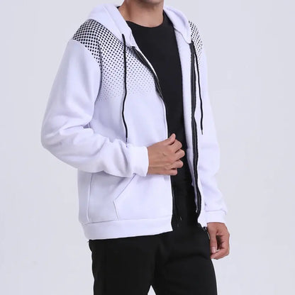 Produit gaming premium Fraquane Men's Zip Up Hoodie Pocket Polka Pot Print Hooded Sweatshirt Sport Outdoor Casual Slim Fit Men Spring AutumnZipper Hoodie