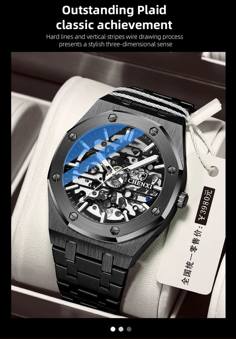 CHENXI Automatic Mens Watches Waterproof Business Stainless Steel Sport Mens Watches Top Brand Mechanical Tourbillon Wrist Watch
