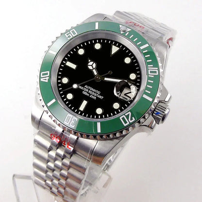 Relógio de Homem Automático Miyota8215 Impermeável 200m, Relógio de Mergulho 40mm com Movimento Mecânico, Luminoso, Bracelete Jubilee e Fecho Glide Lock