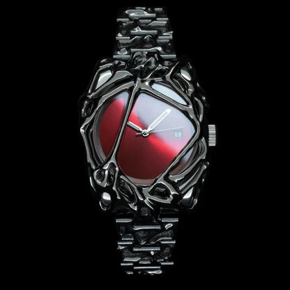 Unique Minimalism Men's Watches Irregular Dial Design Fashion Casual Street Punk Gothic Y2k Wristwatch for Men Black Color Gift