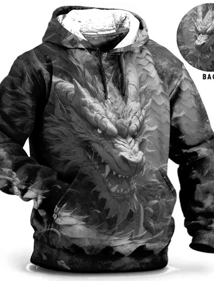 Chinese New Year Dragon Hoodie Mens Graphic Animal Prints Daily Classic Casual 3D Pullover Streetwear Hoodies Long Sleeve Hooded
