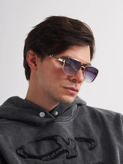 Ruiao Square Mens Designer Sunglasses Metal Frame Gradient Luxury Shades UV400 Rectangle Pilot Sun Glasses for Men