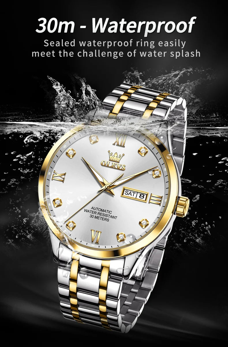 OLEVS 9946 Brand Original Man Watch Dual Calendar Diamond Scale Luxury Automatic Mechanical Watch for Men Business Wristwatches