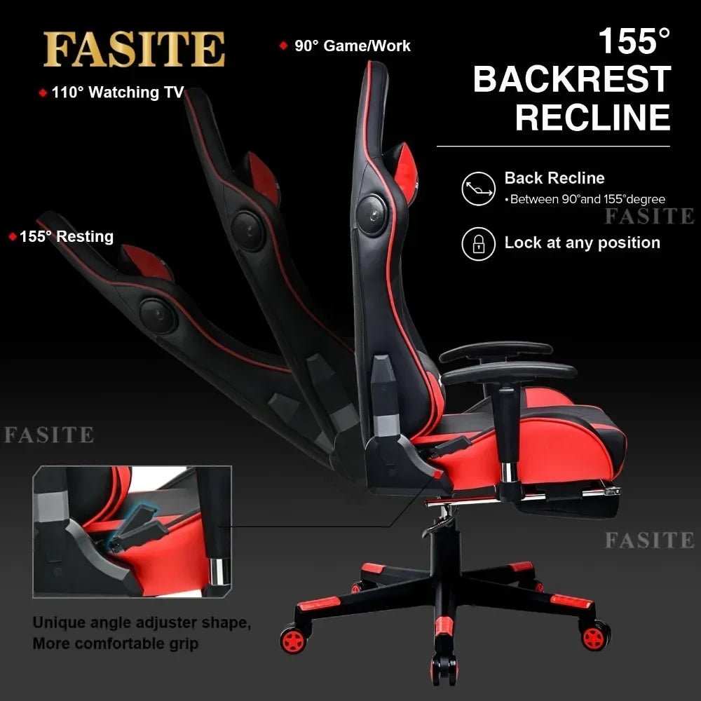 Gaming Chair with Footrest Speakers Video Game Chair Bluetooth Music Heavy Duty Ergonomic Computer Office Desk Chair Red