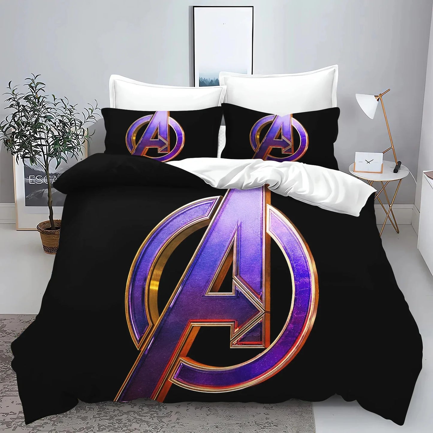 Conjunto de capa de edredão e fronhas The Avengers Hero para cama, decoração de quarto para adulto, menino ou menina, criança, solteiro ou casal, tamanho grande