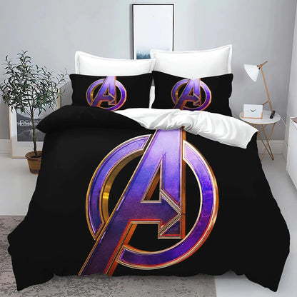 Conjunto de capa de edredão e fronhas The Avengers Hero para cama, decoração de quarto para adulto, menino ou menina, criança, solteiro ou casal, tamanho grande
