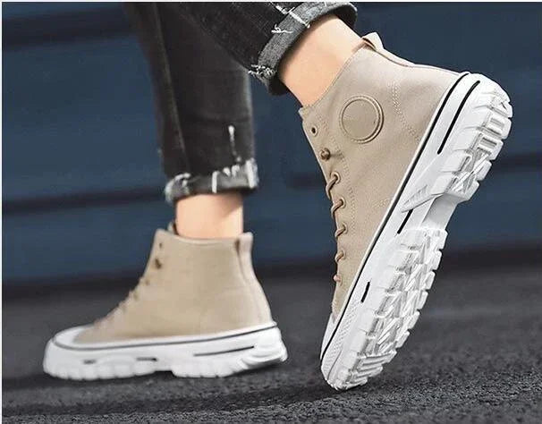 Men's Canvas Shoes Male High Top Casual Breathable Sports Shoes Gray Skateboarding Vulcanized Shoes Comfort Sneakers 2025 New