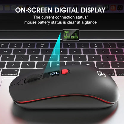 Lenovo Wireless Mouse Bluetooth 2.4G Rechargeable Silent Mouse with Smart Display, Dual Mode Bluetooth Wireless Mouse for Laptop, Desktop & Office