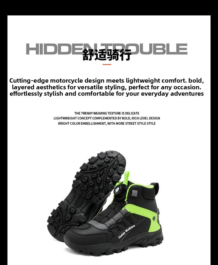 Casual Leather Motorcycle Riding Boots for Men Off-Road Motocross Shoes Breathable Wear Resistant