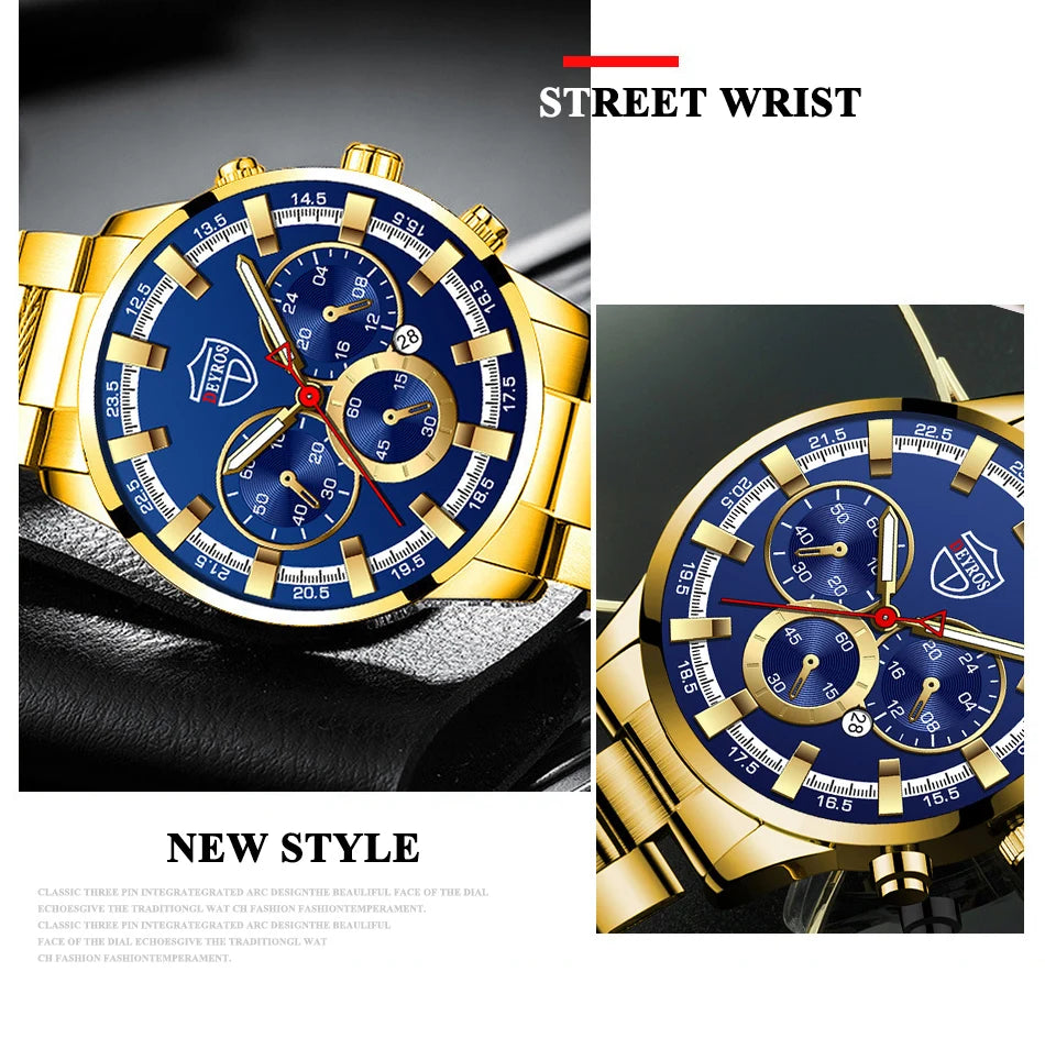 Fashion Men's Watches Business Stainless Steel Quartz Wrist Watch Calendar Date Male Casual Sports Luminous Clock