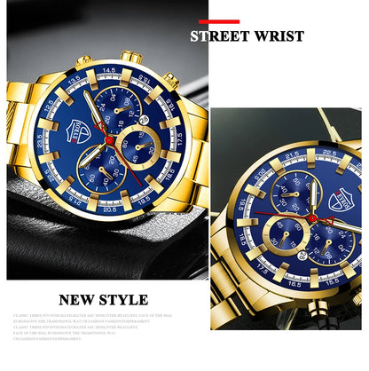 Fashion Men's Watches Business Stainless Steel Quartz Wrist Watch Calendar Date Male Casual Sports Luminous Clock