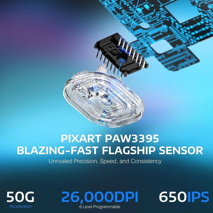 ATTACK SHARK X3 Lightweight Wireless Gaming Mouse, 49g Tri-Mode, PAW3395 26K DPI Sensor, 200h Battery Life, 5 Programmable Buttons