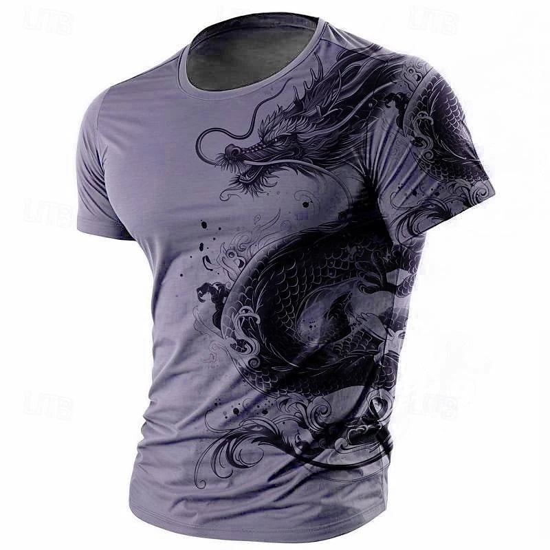3D Print Dragon Pattern T-shirt Men Vintage Street Short Sleeve O Neck T Shirts Harajuku Trend Man Spring Fashion Trend New Tee
