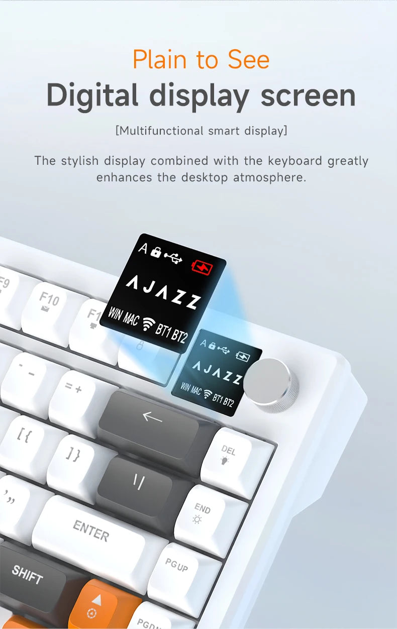 Teclado AJAZZ AF82 Office Low Profile RGB com fios/sem fios para gaming, layout 75%, 82 teclas, bateria de 4000mAh para Win/Mac