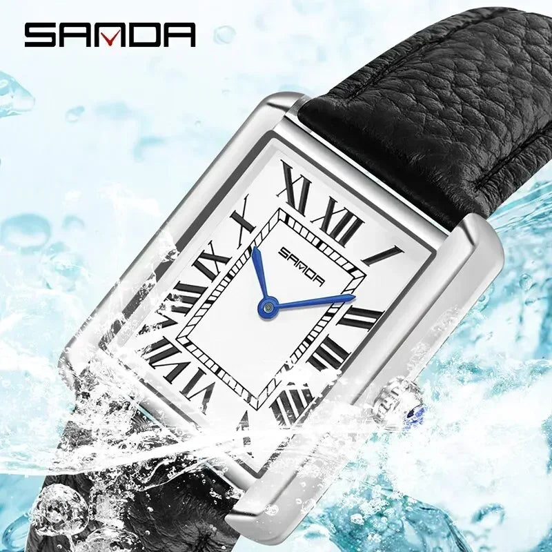 SANDA 9031/1108 Sport Casual Women Men Quartz Watches Reloj Luxury Couple Watch Resistant Leather Strap Square Dial Waterproof