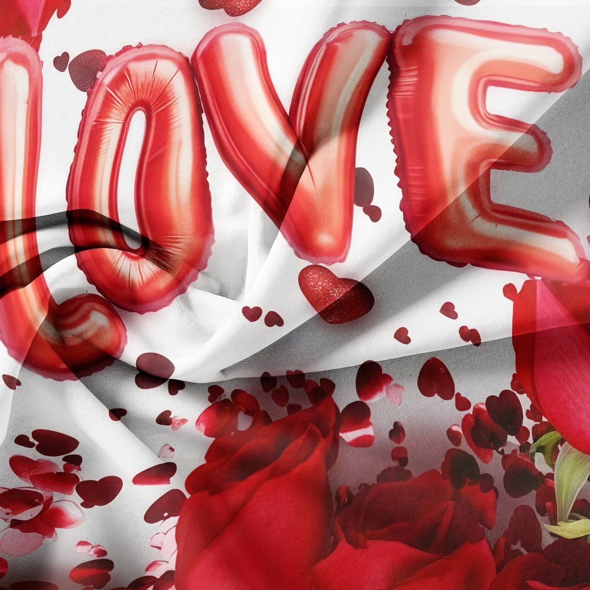 3Pcs Romantic Love Letter Red Rose Flower Pattern Bedding Set Included 1 Duvet Cover & 2 Pillowcases For Home Dorm Hotel Decor