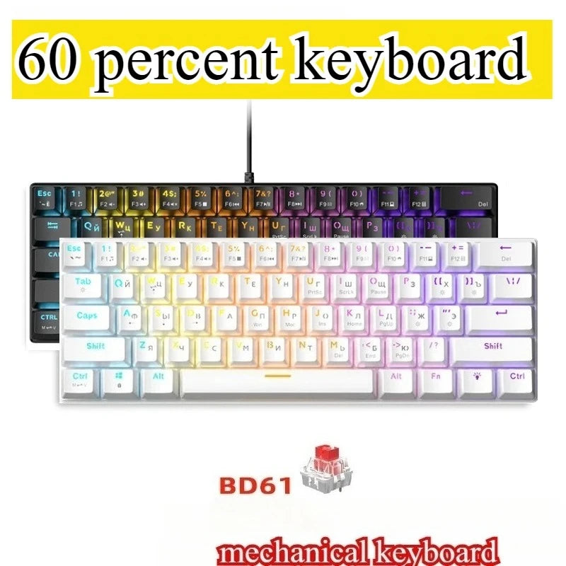 RGB White Mechanical Keyboard 60% Gaming Keyboard White Clavier Gamer Blanco Key Board Black PC Keyboards