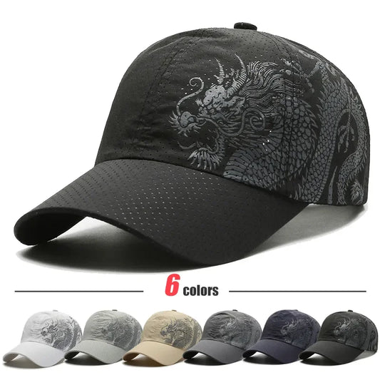 Ny stil sommerbaseballkasket, hurtigtørrende, med lufthuller, kinesisk drage, moderigtig unisex udendørs casual sportssolskærm, truckerhat