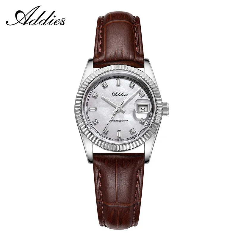 ADDIES New Luxury Women's Watches 28mm Sapphire Glass 50m Waterproof 316L Stainless Steel Business Quartz Wristwatch For Woman