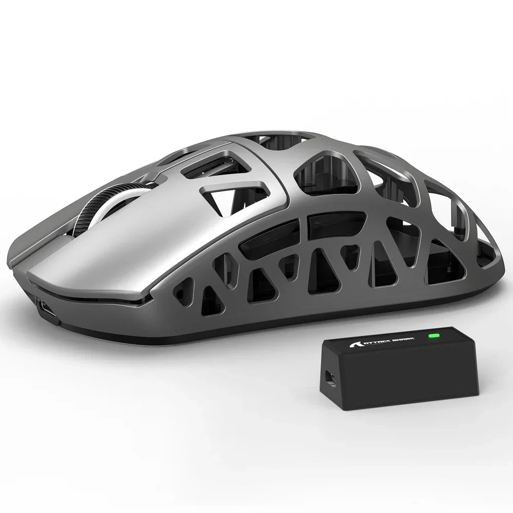 Rato Gaming ATTACK SHARK R3 em liga de magnésio 8K SUPERLIGHT 8000Hz, 6 níveis de DPI ajustáveis até 26000, PAW3395, BT/2.4G sem fios/com fios