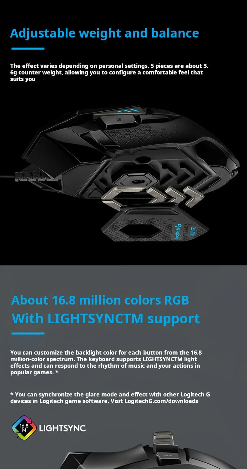 Rato Gaming com Fios Logitech G502 HERO de Alto Desempenho, Sensor HERO 25K, 25,600 DPI, RGB, Pesos Ajustáveis, 11 Botões, Rato para PC/Mac