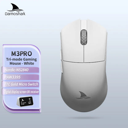 Darmoshark M3Pro Gaming-Maus 2.4G BT kabellos Tri-Mode PAW3395 Sensor N52840 26000DPI für große Hände mit Makro-Treiber – Maus für Gaming