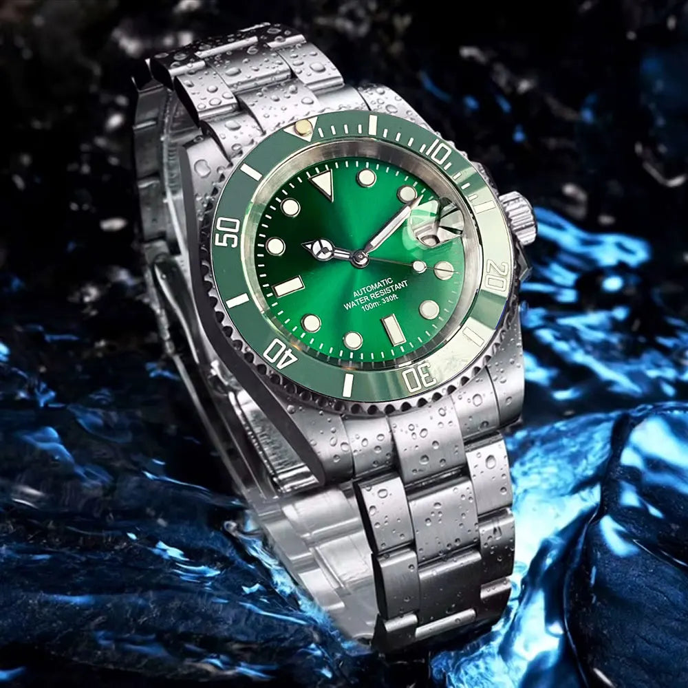 Relógio de Homem Automático Miyota8215 Impermeável 200m, Relógio de Mergulho 40mm com Movimento Mecânico, Luminoso, Bracelete Jubilee e Fecho Glide Lock