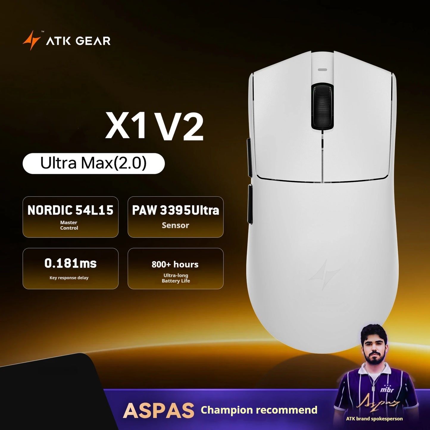 ATK X1 V2 Ultimate 2.0 Mouse Wireless Paw3950 Ultra 54g Lightweight 750ips 0.163ms Low Latency 650ips Gamer New Accessory Gifts