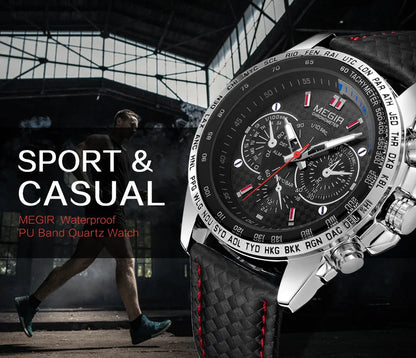 MEGIR 1010 Men's Quartz Watch with Leather Strap, Analog Display, Fashion Design, Stylish Gift for Men relogio feminino