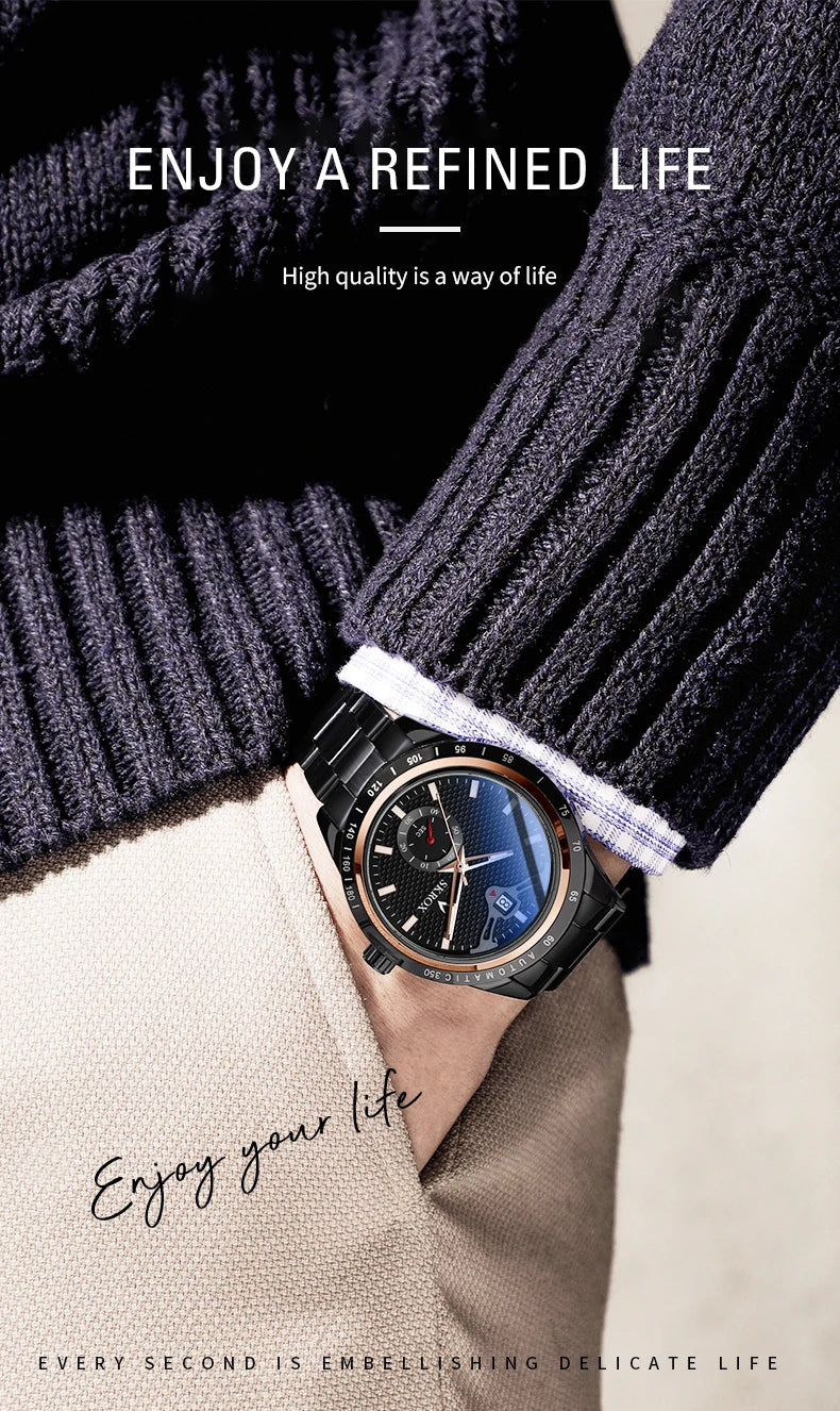 SKROX Luxury Sapphire Stainless Steel Automatic Movement Mechanical Clockwork Man Watch Military Waterproof Men's Wrist Watches