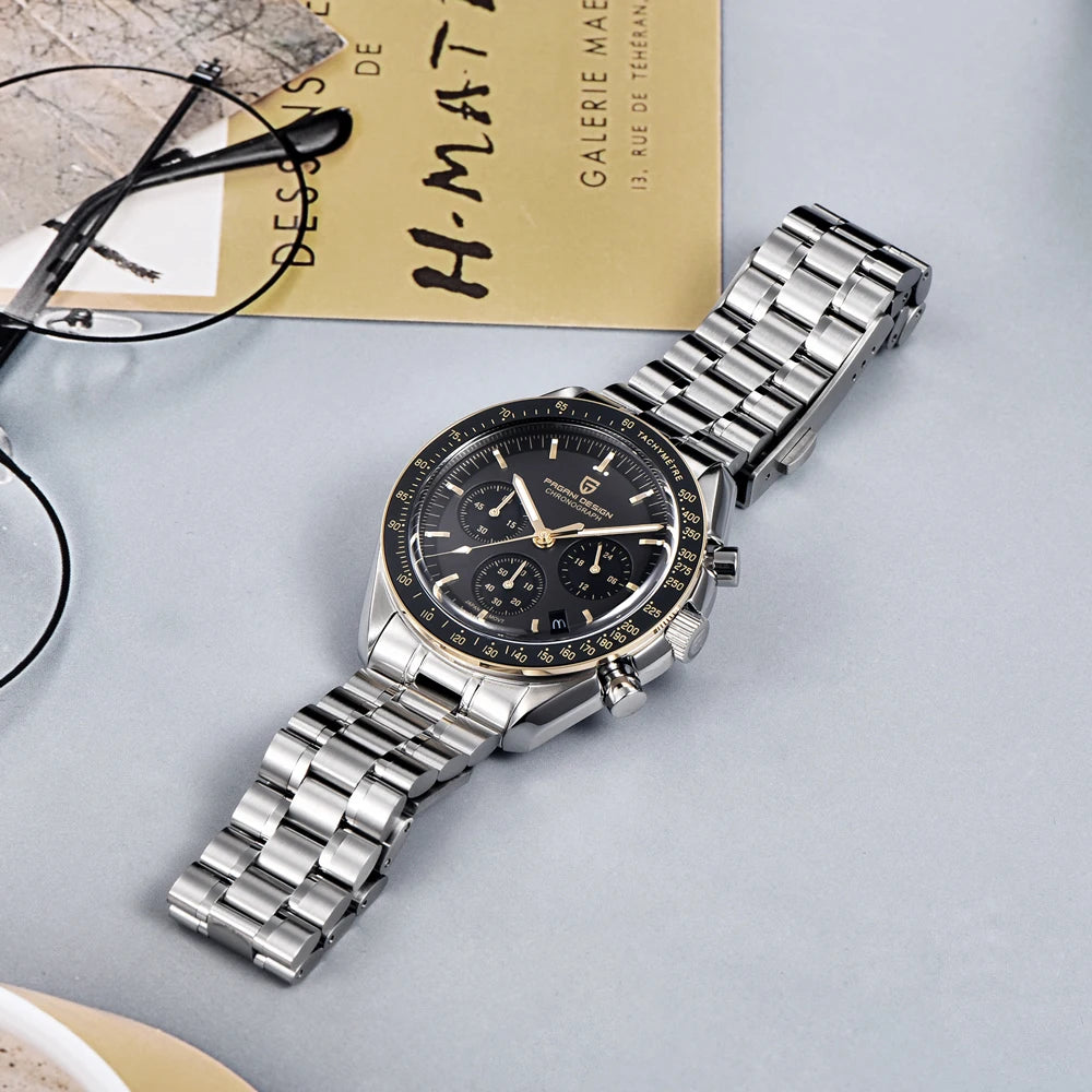 PAGANI DESIGN 2026 New Moon Watch Retro Luxury Quartz Watches For Men Stainless steel Luminous waterproof Sport Chronograph Man