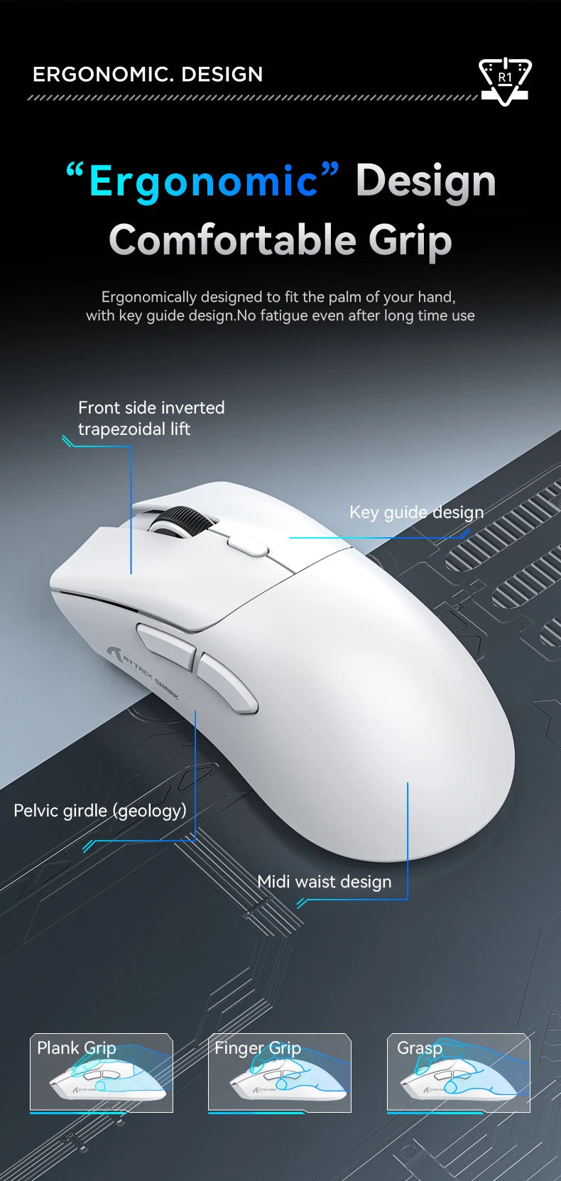Attack Shark R1/X11 Tri-Mode Wireless Gaming Mouse, 18,000 DPI PAW3311 Bluetooth, 2.4GHz & Wired Lightweight Programmable Gaming Mouse for PC & Laptop