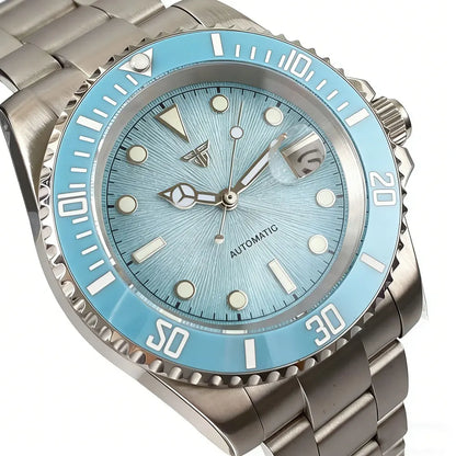 Tandorio Blue Dial 40mm Miyota 8215 PT5000 Mechanical Dive Watch Men 200M Waterproof Lume Sapphire Stainless Steel Bracelet