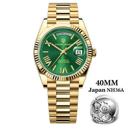 PAGANI DESIGN 2026 New Gold Green 40MM Date Week Men's Watches Automatic Watch Men AR Sapphire Glass NH36A Mechanical Wristwatch