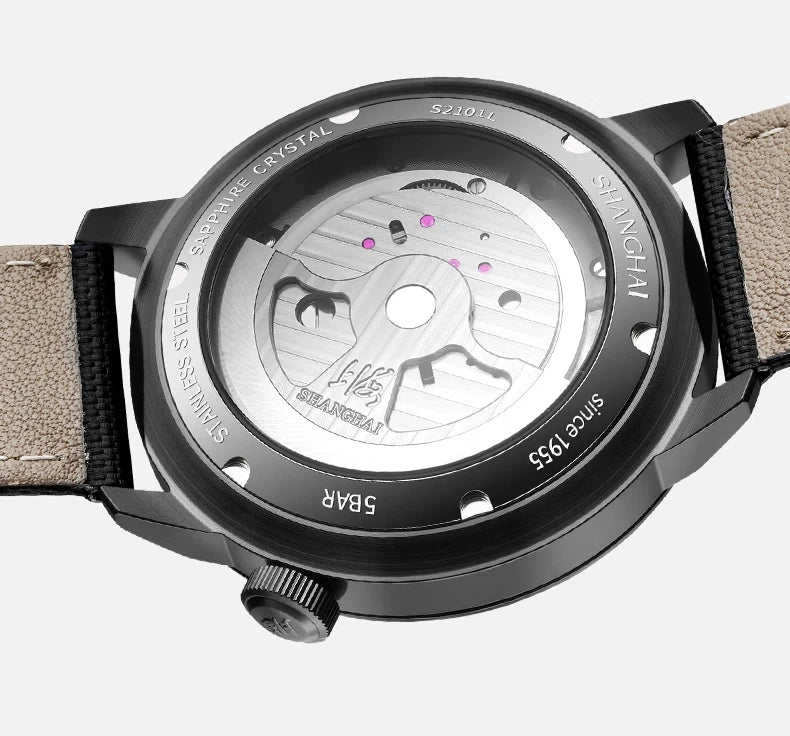Shanghai Watch Sky Dome Center Flywheel Men's Watches Luminous Automatic Mechanical Wristwatch 50M Water-resistance Watches 2101