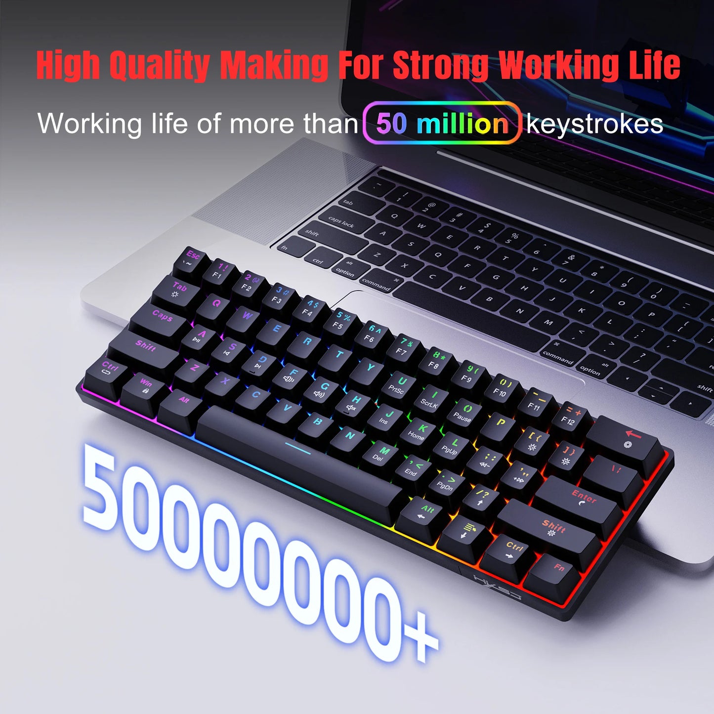 RK61 Wired 60% Mechanical Gaming Keyboard RGB Backlit 61 Keys Ultra-Compact Hot Swappable Red Switch Provides a Smooth