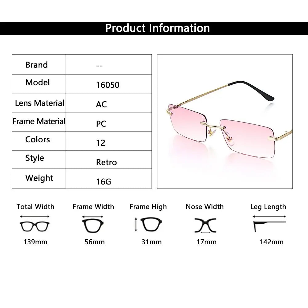 Fashion Rimless Rectangle Sunglasses Women Luxury Design Sun Glasses Ladies Retro Gradient Eyewear Summer UV400 Sun Shades