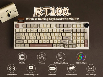 EPOMAKER RT100 95% Gasket-Mounted Wired/Bluetooth/2.4G Wireless Mechanical Keyboard with Multi-media Knob & Mini Display