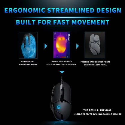 Rato Gaming com Fios Logitech G402, Processador ARM de 32-Bit, 8 Botões, 500 IPS, Antiderrapante, para Sessões de Gaming e Trabalho Durante Todo o Dia