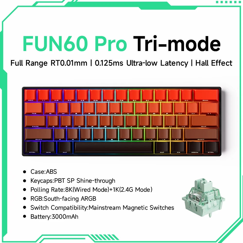 Akko MonsGeek FUN60 mechanische Tastatur mit Magnetschaltern, 60% Gaming-Tastatur, Rapid Trigger 0.01mm, 8K, ARGB, HE/TMR, Custom Keyboard