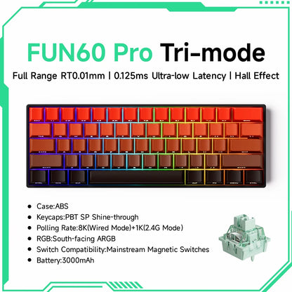 Akko MonsGeek FUN60 mechanische Tastatur mit Magnetschaltern, 60% Gaming-Tastatur, Rapid Trigger 0.01mm, 8K, ARGB, HE/TMR, Custom Keyboard