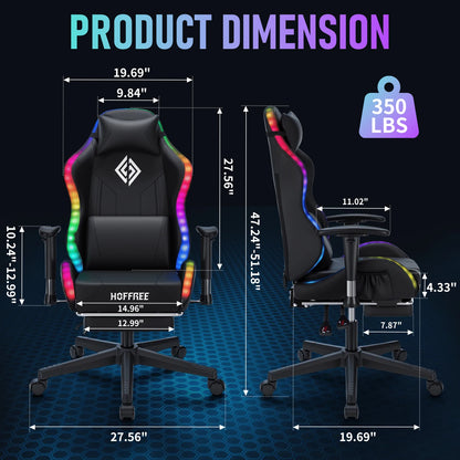 LED Gaming Chair for Children 8-15 Years, Adjustable Gamer Chair with LED Lighting, Footrest & Lumbar Support, Ergonomic PC Chair