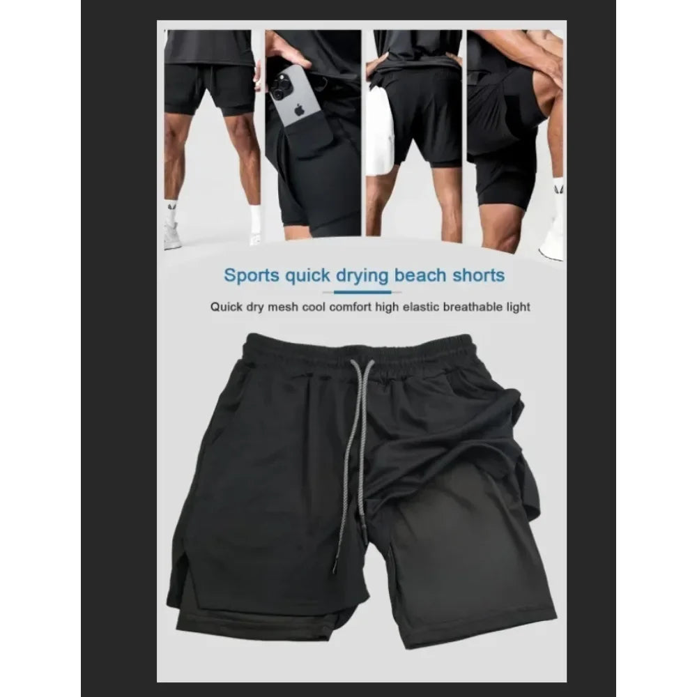 Dragon Ball Anime Peripheral Majin Buu GOKU Printed Sports Double-layer Shorts American 2025 Summer Men's Loose Breathable Pants