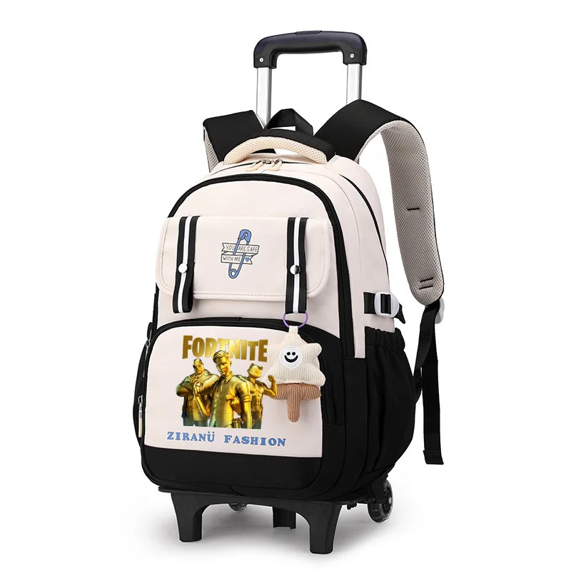 Mochila Escolar com Rodas Fortnite, Grande Capacidade, Impermeável, Leve e Minimalista, para Portátil, Escola e Viagens Casuais