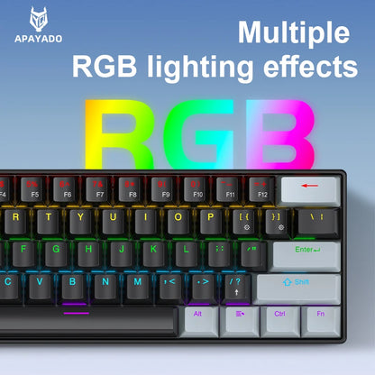 61 Keys Mechanical Keyboard Wired, APAYADO K61 RGB 60% Portable Mini Keyboard Black, White, Red/Blue Switch for Gaming