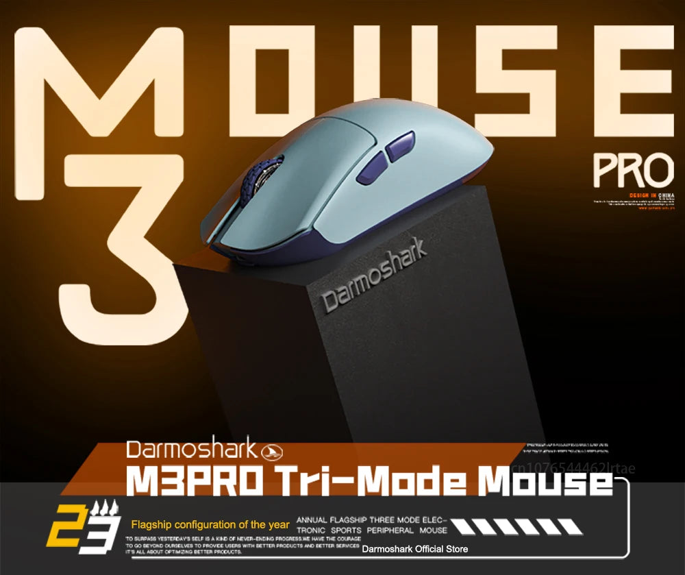 Darmoshark M3Pro Gaming-Maus 2.4G BT kabellos Tri-Mode PAW3395 Sensor N52840 26000DPI für große Hände mit Makro-Treiber – Maus für Gaming
