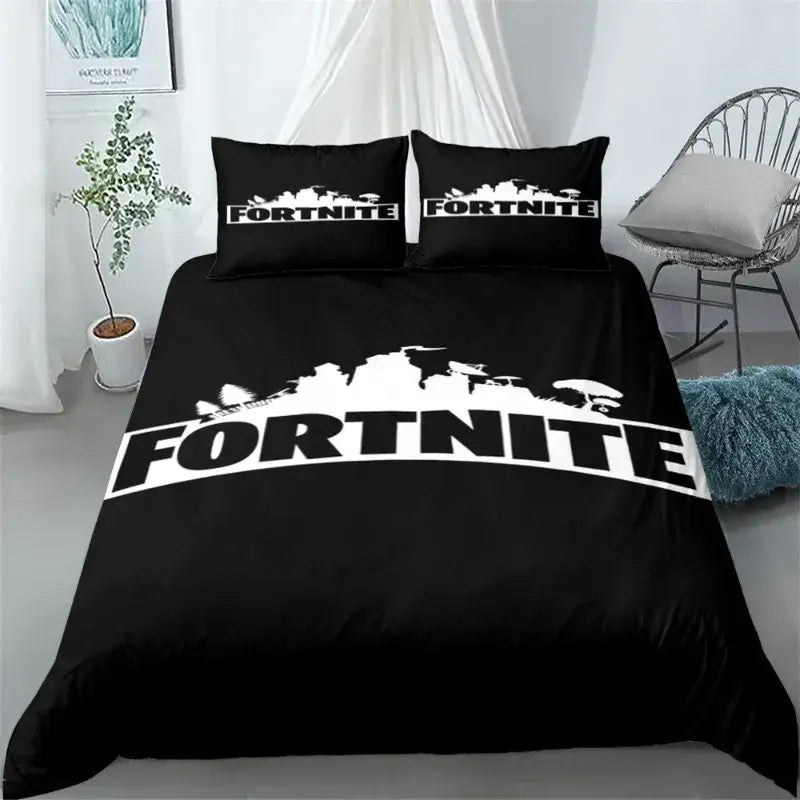 Set de lenjerie de pat Fortnite, 3 piese, imprimare 3D, lenjerii pentru dormitor, joc, desen animat, lenjerie decorativă, husă de pilotă, față de pernă, cadou de ziua de naștere