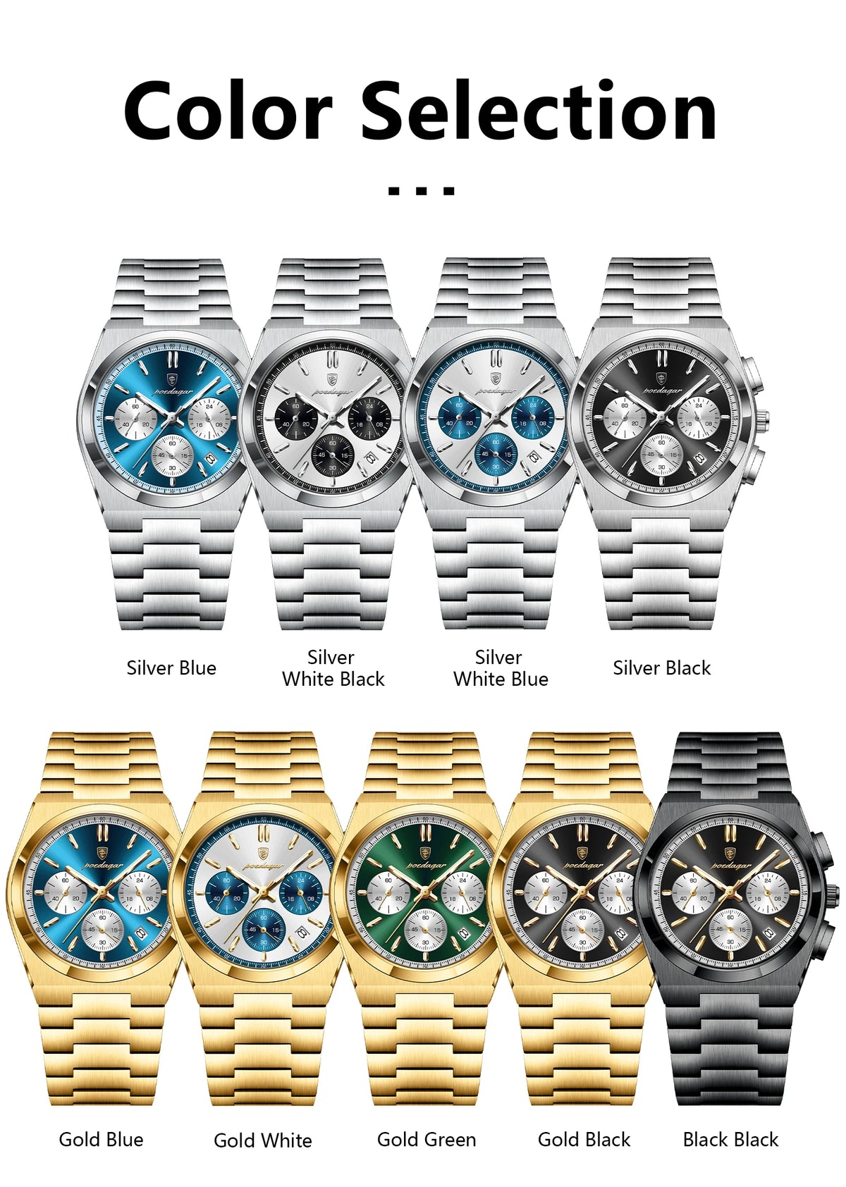POEDAGAR Luxury Men's Watch Chronograph Date Stainless Steel Casual Man Clock Waterproof Luminous Fashion Quartz Watches For Men