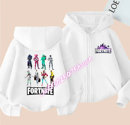 Novo hoodie infantil Fortnite com fecho de correr, estilo cartoon anime, casual e respirável, casaco para meninos, primavera 2026, roupa para criança