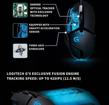 Rato Gaming com Fios Logitech G402, Processador ARM de 32-Bit, 8 Botões, 500 IPS, Antiderrapante, para Sessões de Gaming e Trabalho Durante Todo o Dia
